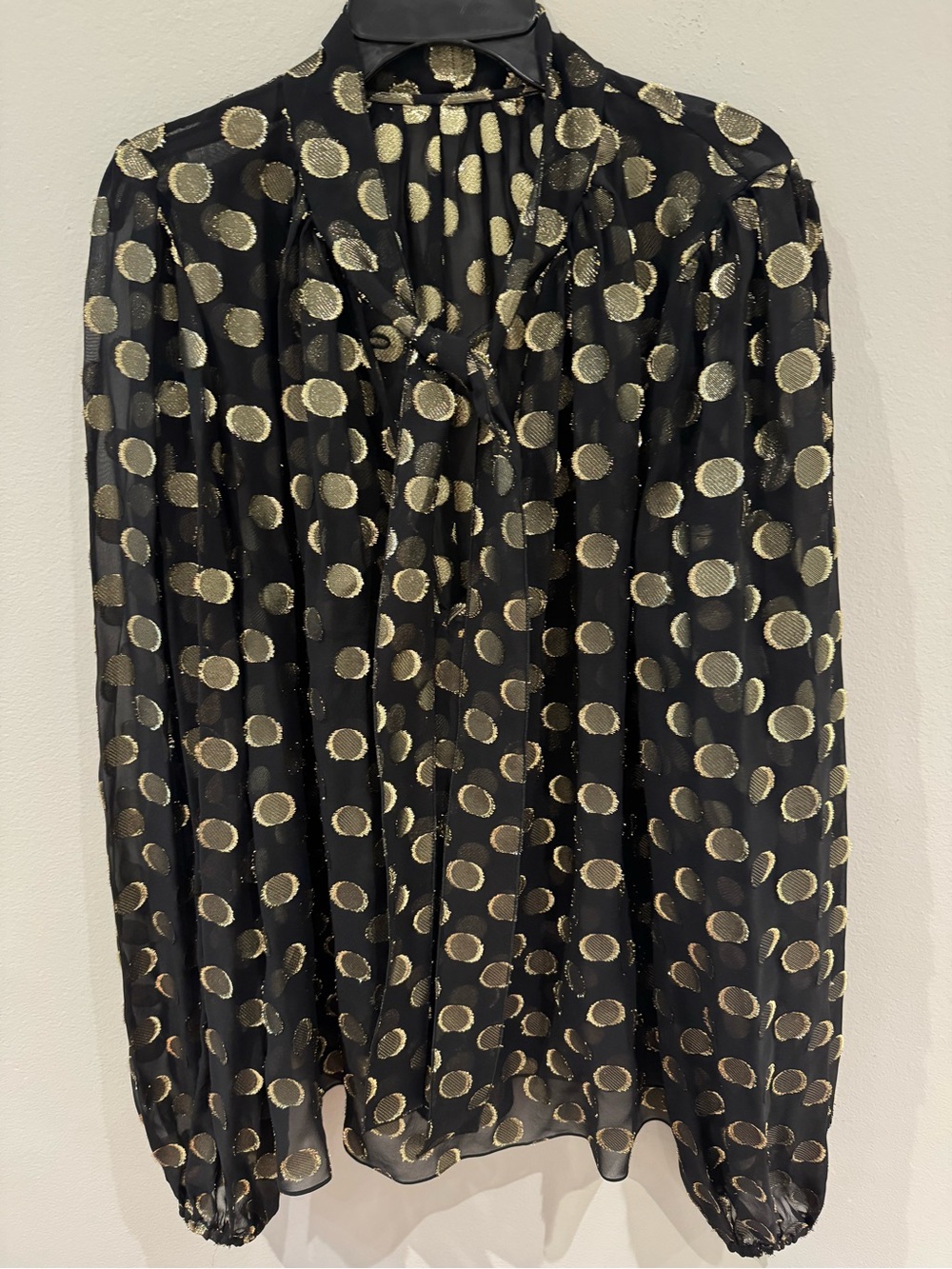 Dolce & Gabbana Black Blouse with Gold Polka Dot Print